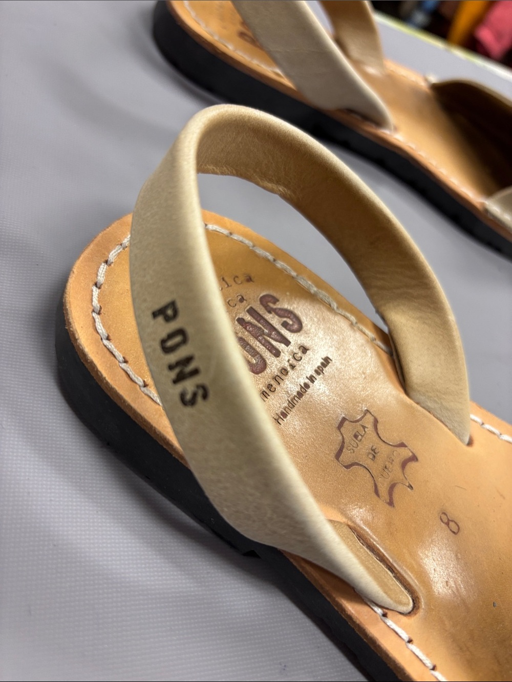 PONS Women’s Beige Leather Slingback Sandals - Picture 3 of 4